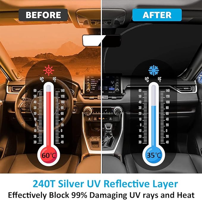 Foldable Car Windshield Sun Shade, Block UV Rays Sun Visor Protector - OneBag