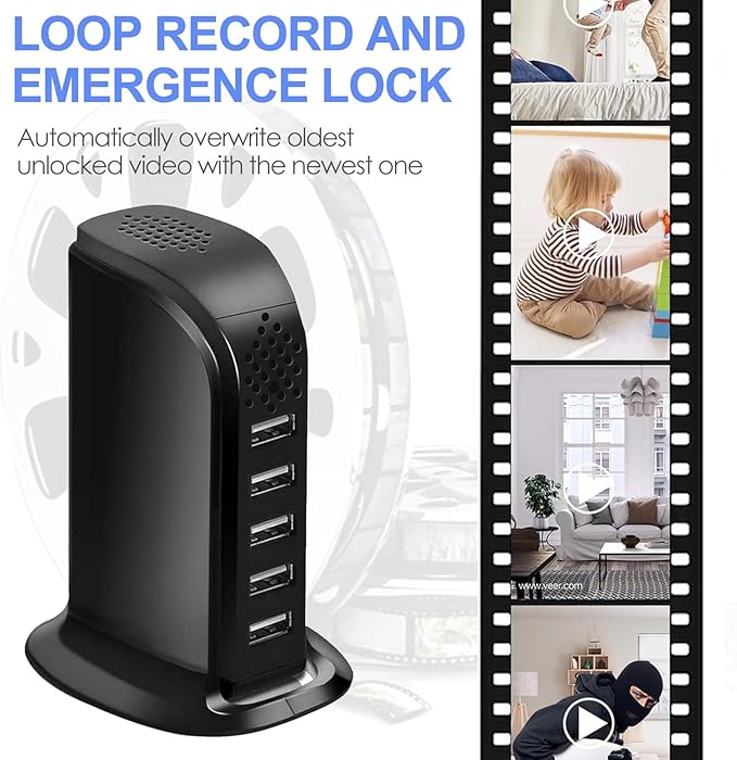 Spy Hidden Camera, WiFi USB Charger Spy Camera, 5-Port USB Port 1080P Wireless Security Nanny Cam Mini Video Recorder - OneBag