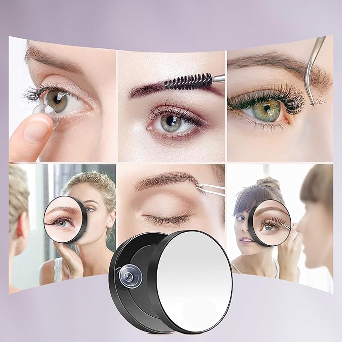 20X Magnifying Mirror, 3.5 inches Magnifying Mirror with Suction Cup and 2Pcs Tweezers, Black Portable Magnifier Makeup Mirror - OneBag