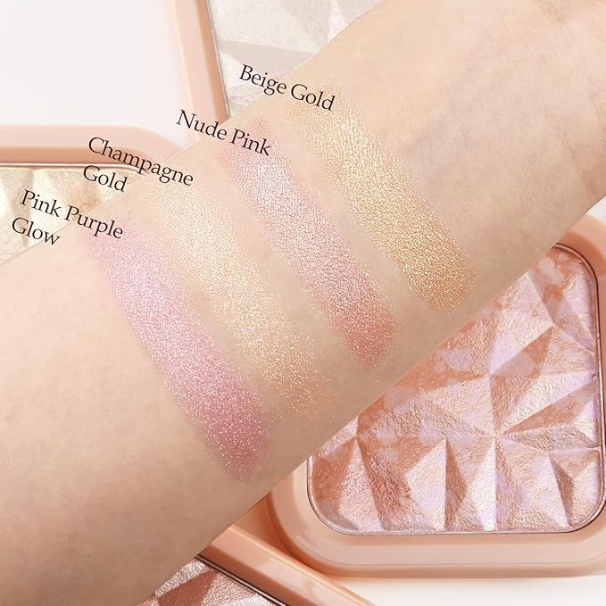 Boobeen Highlighter Palette Powder, Highlighter Makeup Highlighters for Face, Shimmer Glitter Highlight Bronzer Palette, Facial Illuminator Contour Palette with Brush, Natural Long Lasting Glow - OneBag