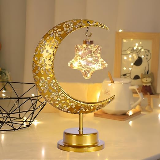 KEAGAN Moon Lamp, LED Moon Lamp, Retro Metal Bedside Lamps, Wireless Table Lamp, Battery Operated Decorations Light - OneBag