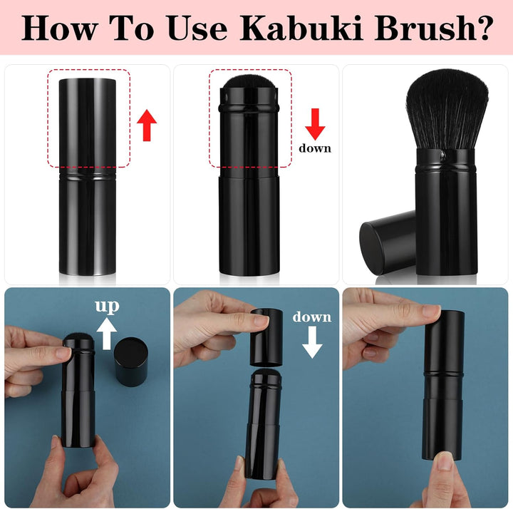 Makeup Brush, Kabuki Face Brushes with Angled Retractable Travel Blush, Kabuki Synthetic Brush Portable - OneBag