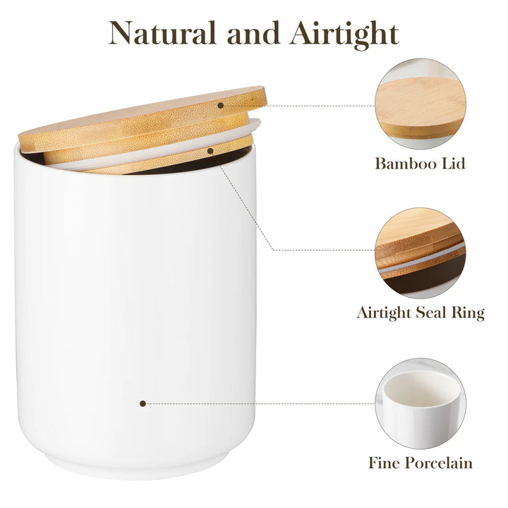 550ml - 2200ml Tea Coffee Flour Sugar Ceramic Kitchen Canister with Bamboo Lid - OneBag