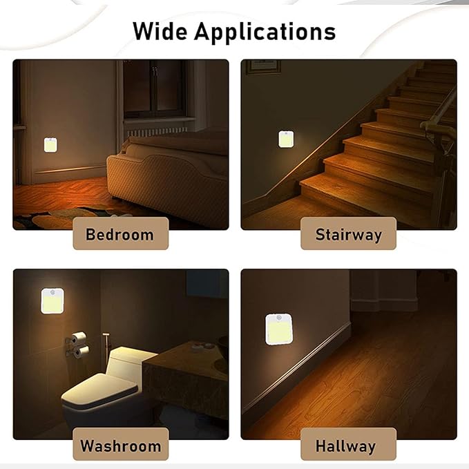 2 Pcs Plug-in Night Light, LED Wall Light, Mini Mini Smart Motion Sensor Night Light, 2 Modes, Dimmable Brightness, Warm White, EU Plug 110-220V - OneBag