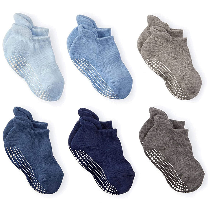 6 Pcs Baby Toddler Grip Ankle Non Slip Skid Covered Socks 0-36 Months - OneBag