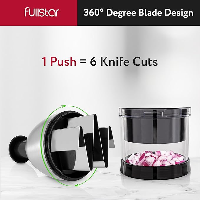 Fullstar Silver Onion Chopper, Hand Chopper for Vegetables, Stainless Steel Nut Chopper, Manual Hand Food Chopper, Handheld Food Chopper - OneBag
