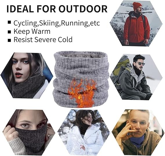 Winter Neck Warmer Knit Scarf, Thicken Circle Scarf, Fleece Lined Infinity Scarves for Outdoor Sports Skating Skiing Hiking Cycling - OneBag