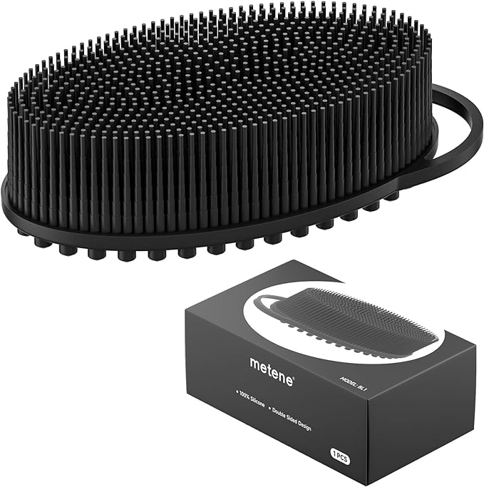 2 Pcs Black Silicone Body Scrubber with Two Sides, Gentle Exfoliating Scrub Cleansing Body - OneBag