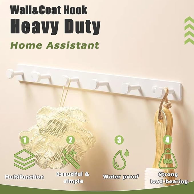 Gerhannery Black Coat Racks for Wall, Coat Hangers Wall Mounted with 6 Rond Hooks, Heavy Duty Coat Hooks Wall Mounted Clothes Hat Hooks - OneBag