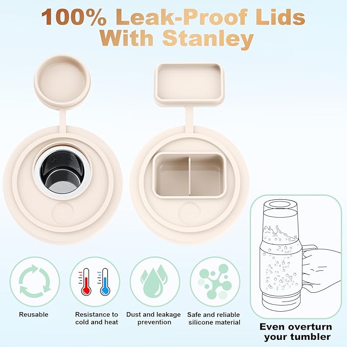 2 Pcs Cup Lid for Stanley Replacement, Stanley Leak Proof Lid with Pill Box + Coffee Funnel, Cup Lid Replacement for 40oz Stanley Quencher Accessories - OneBag