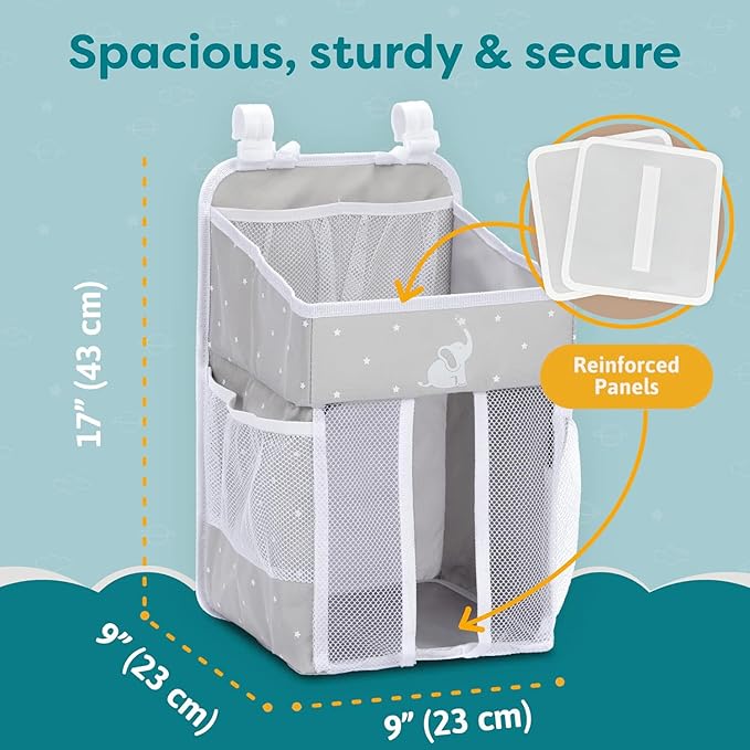43 x 23 x 23 cm Grey Cradle Star Hanging Changing Table Organizer, Cot Organizer, Nursery Organizer, Hanging Storage Door, Baby Changing Organizer with Multiple Compartments - OneBag