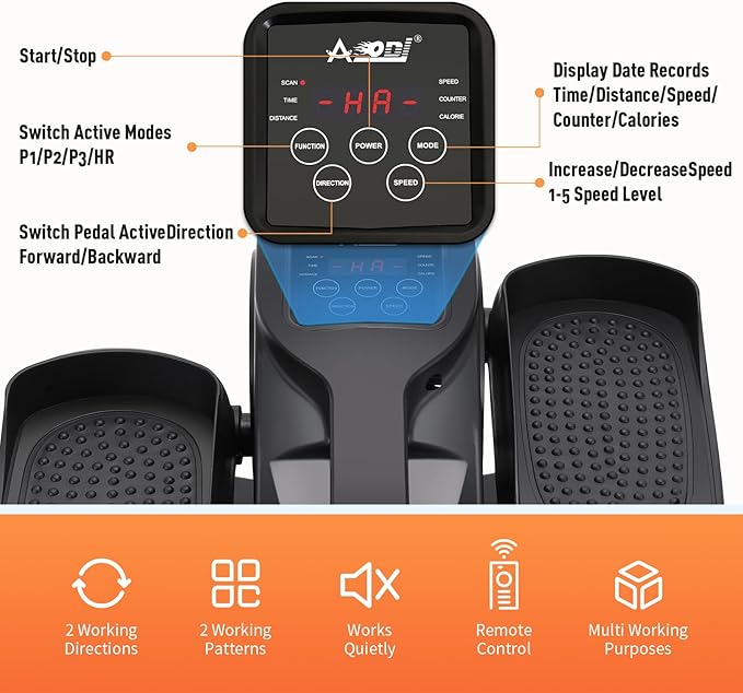 AOODIL Under Desk Elliptical Machine, Electric Seated Pedal Exerciser with Remote Control and LCD Display, Adjustable Speeds Leg Exerciser - OneBag