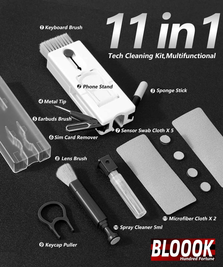 11Pcs Keyboard, Earbuds, Camera Lens, and Laptop Cleaning Brush Kit - OneBag