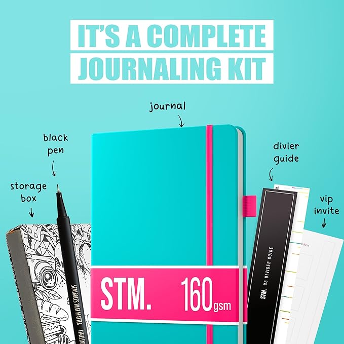 7 x 10 in Pink B5 Bullet Dotted Journal Notebook by STM, Thick Bleedproof 160gsm Paper, 150 Pages with Black Pen - OneBag