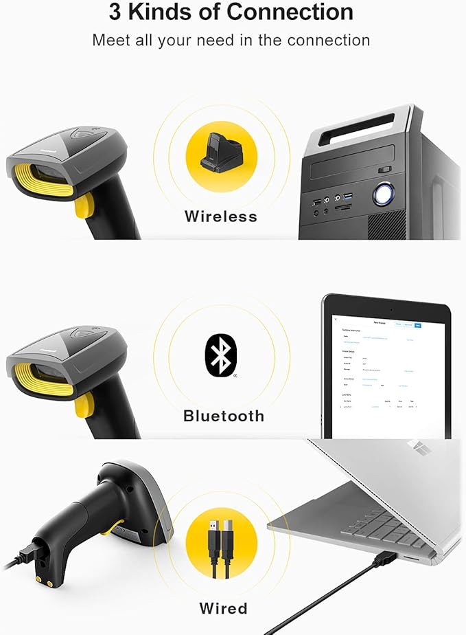 2D Barcode Scanner Wireless, Bluetooth QR Code Scanner, 2D Imager with 2000mAh Battery, Read Screen Barcodes, BCST-52 - OneBag
