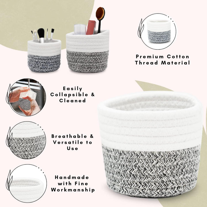 2 Pcs Handwoven Grey and White Cotton Pencil and Make up Brushes Holder - OneBag
