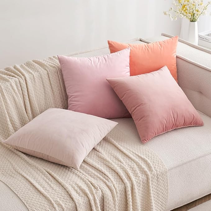 2 Pcs 60cm x 60cm 24x24 Inch Sakura Velvet Soft Decorative Square Throw Pillow Case, Cushion Covers Pillowcases with Invisible Zipper - OneBag