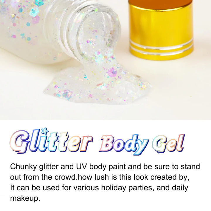 Body, Face, and Hair White Waterproof Glitter Gel, Holographic Mermaid Sequins Glitter - OneBag
