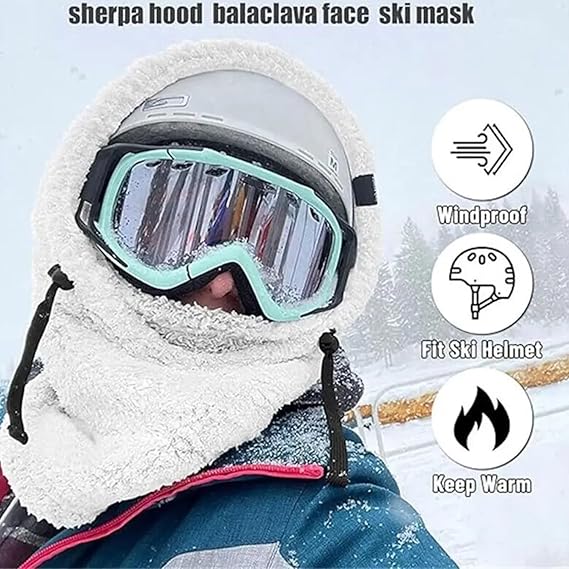 Sherpa Hood Ski Mask, Fleece Balaclava Hood Scarf for Women & Men Cold Weather, Adjustable Windproof Winter Mask Warm Mask Cover Hat Cap, Thermal Scarf Hat - OneBag