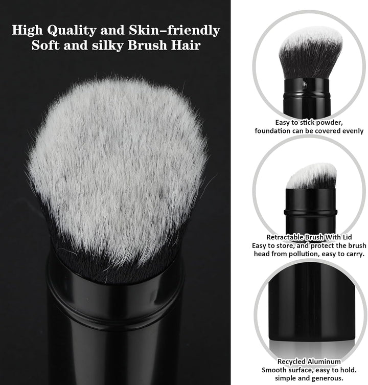 Makeup Brush, Kabuki Face Brushes with Angled Retractable Travel Blush, Kabuki Synthetic Brush Portable - OneBag