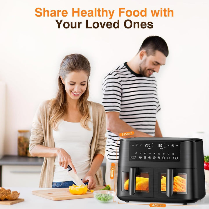 9Litre Dual Air Fryer with Visual Window, 2 Drawers, Touch Screen, Dishwasher-Safe used - OneBag