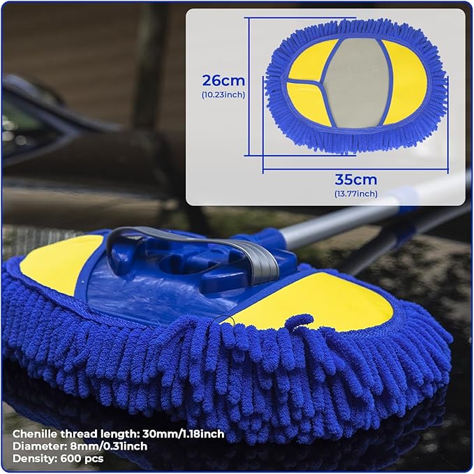 2 Pcs Blue Bemece Chenille Mop Heads for Car Wash Brush, Microfibre Mittens for Cleaning Truck Caravan Van - OneBag