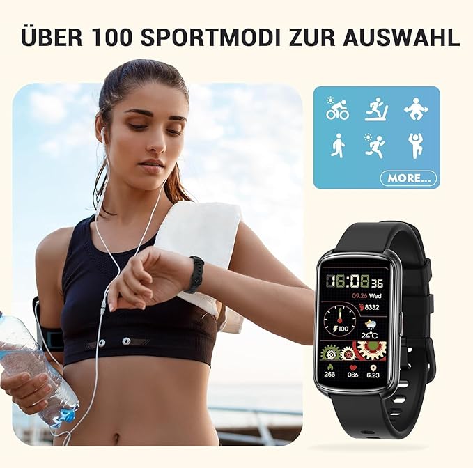 Runlio Fitness Tracker, 1.47inch TFT tracker with High Resolution Touch Screen and Thin Smart Band,5 ATM Waterproof Pedometer,Blood Oxygen Heart Rate Monitor, Android iOS Fitness Watch - OneBag