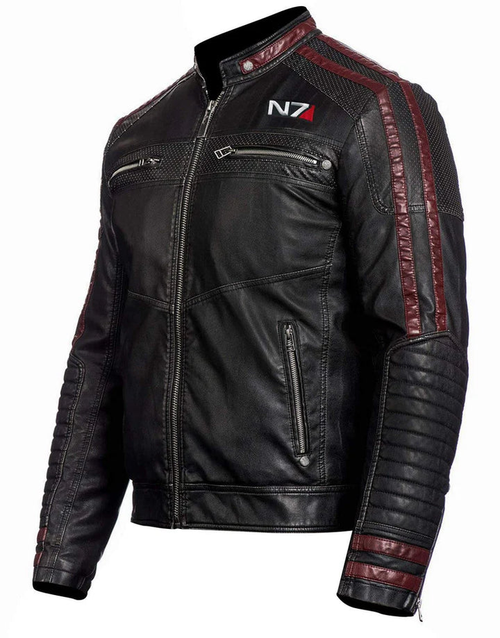 Men Black Mass Effect Merchandise N7 Jacket, Faux Leather Motorcycle Jacket- XL - OneBag