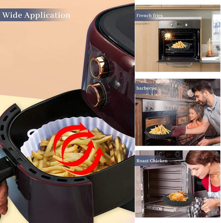 2 Pcs Air Fryer Silicone Liner, Heat-Resistant Round Airfryer Basket Tray for Oven Microwave - OneBag