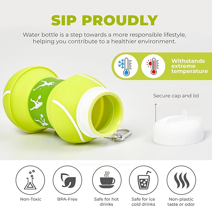 Silicone Green & White Collapsible Water Bottle, Leakproof & Portable Foldable Water Bottle - OneBag