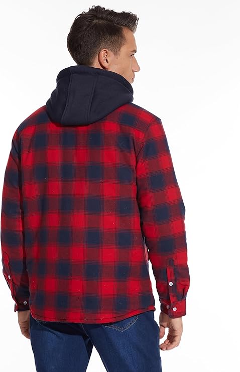 Men's Red Flannel Shirt Lumberjack Jacket with Removable Hood - OneBag