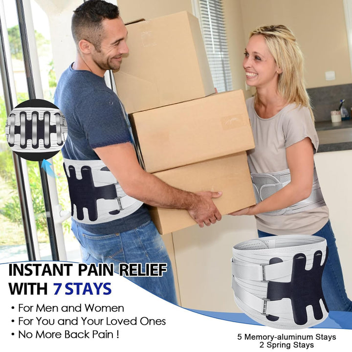 Lower Back Support Belt for Pain Relief, 5 Ribs Adjustable Lumbar Support for Disc, Sciatica, Scoliosis - OneBag