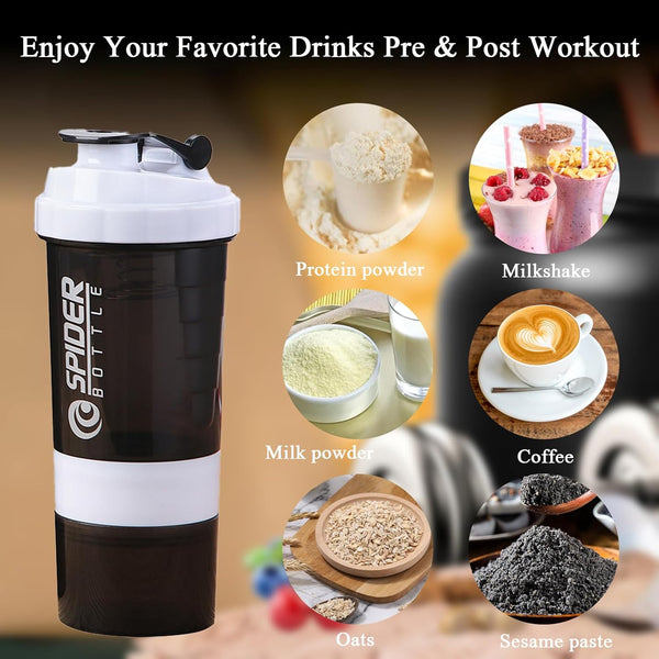 Protein Shaker Bottle 500ml 3 Pre Workout Bottle with Storage Powder Shake Cup
