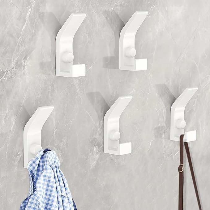 Gerhannery 5 Pcs Coat Hooks for Hanging, Heavy Duty Hat and Coat Hanger Hooks with Fixing Screws, Wall Dual Hooks Clothes Hanger Wall Mounted - OneBag