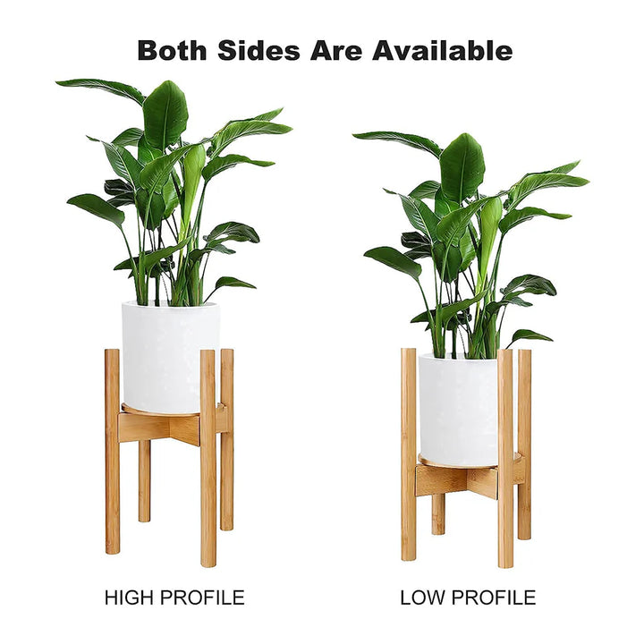 Indoor Plant Stands with Planter Pot Tray, Adjustable Size Fits 8.5 9 10 11 to 12 Inch Pots, Wood Planter Rack - OneBag