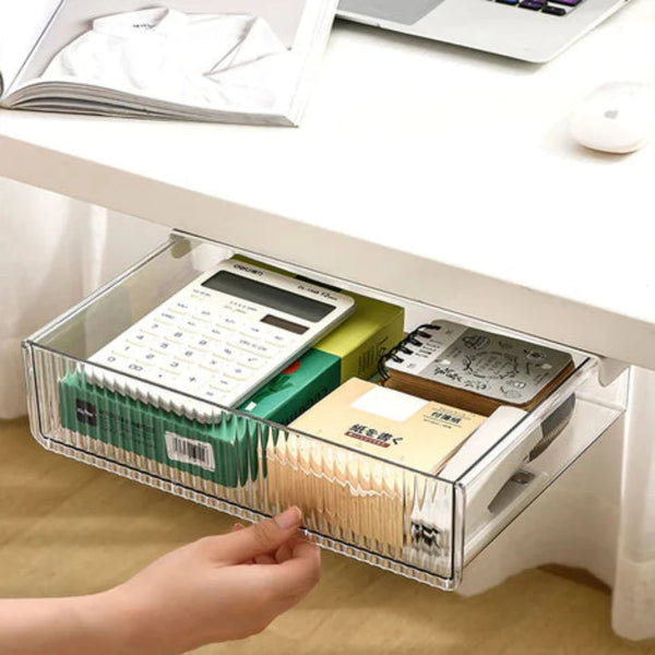 White Under Desk Drawer, Self-Adhesive Under Desk Storage Drawers Organiser