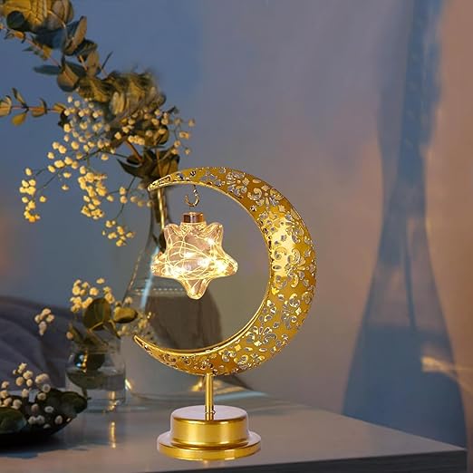 KEAGAN Moon Lamp, LED Moon Lamp, Retro Metal Bedside Lamps, Wireless Table Lamp, Battery Operated Decorations Light - OneBag
