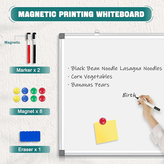 QUEENLINK 50 X 70 cm Magnetic Whiteboard, Large White Board for Wall, Aluminum Frame Dry Erase Board for Office with Pen Tray - OneBag