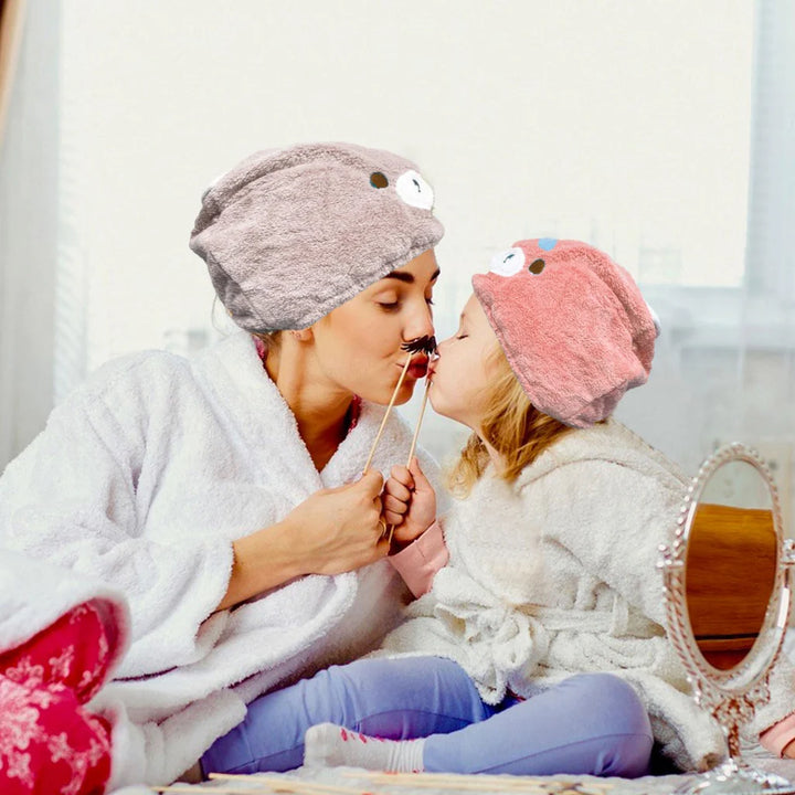 2 Pcs Pink Brown Bath Caps, Super Absorbent Turban Hair Towel Cap - OneBag