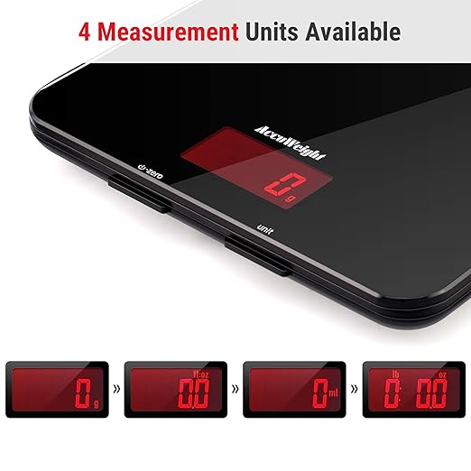 ACCUWEIGHT Used 201 Digital Kitchen Scales with Tempered Glass Platform, Electronic Weighing Food Scale with Backlit LCD Display Multifunctional - OneBag