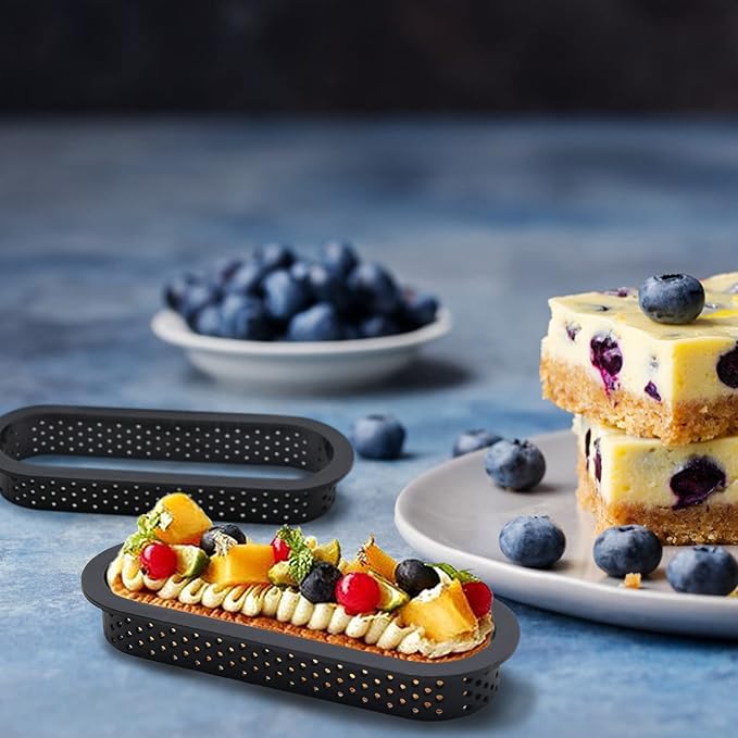 6 Pcs Oval Tart Rings Cake Molds, Perforated Pie Ring Heat-Resistant, Perforated Cake Mold Non Stick Mousse Mold for Quiche Cheese Cake Biscuit Dessert Baking Pies - OneBag
