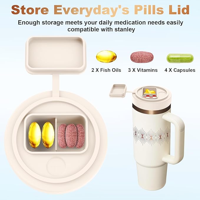2 Pcs Cup Lid for Stanley Replacement, Stanley Leak Proof Lid with Pill Box + Coffee Funnel, Cup Lid Replacement for 40oz Stanley Quencher Accessories - OneBag