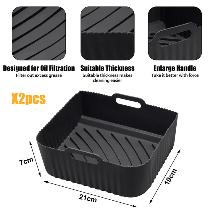 2 Pcs Black Large Silicone Air Fryer Liners, Reusable Air Fryer Accessories - OneBag