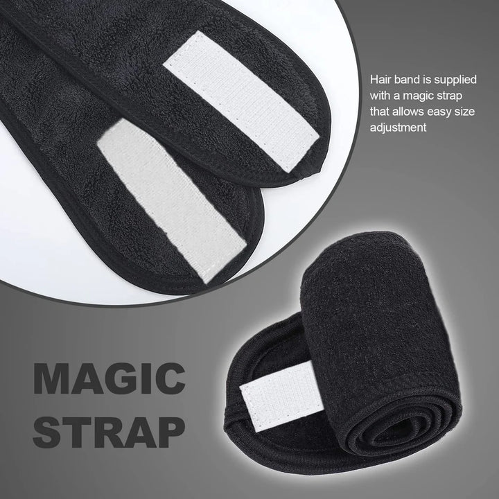6 Pcs Adjustable Stretch Towel With Magic Tape black, spa headband, make up hair bands - OneBag