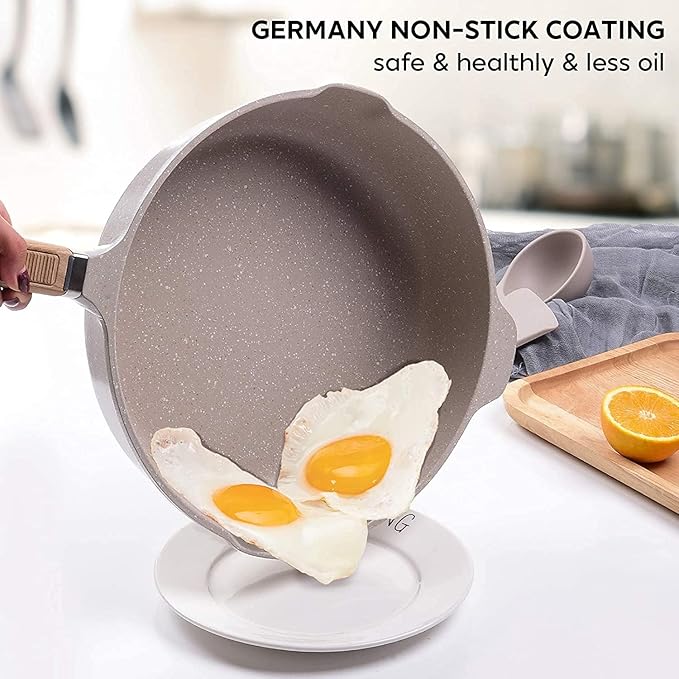 10 Pcs Nonstick Cookware Ceramic Pan with Soft Touch Handle Die Cast Kitchenware - OneBag