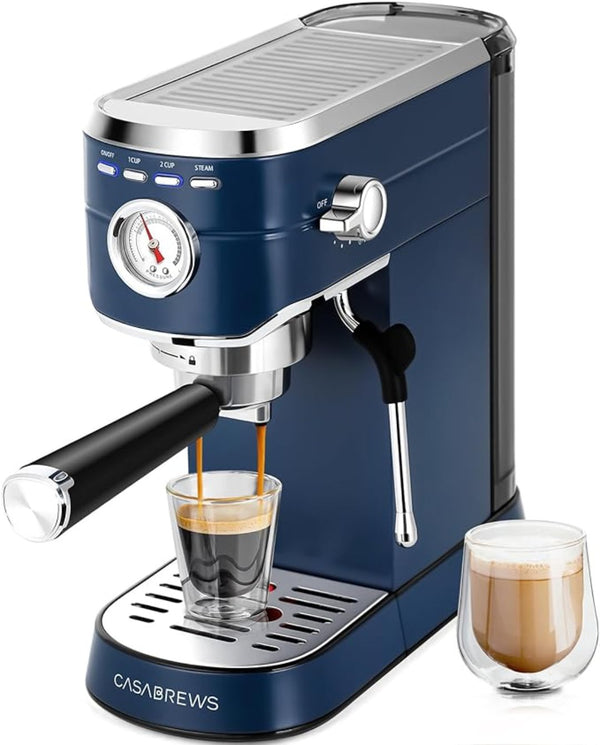 CASABREWS Navy Blue Espresso Machine 20 Bar, Professional Espresso Maker with Milk Frother Steam Wand