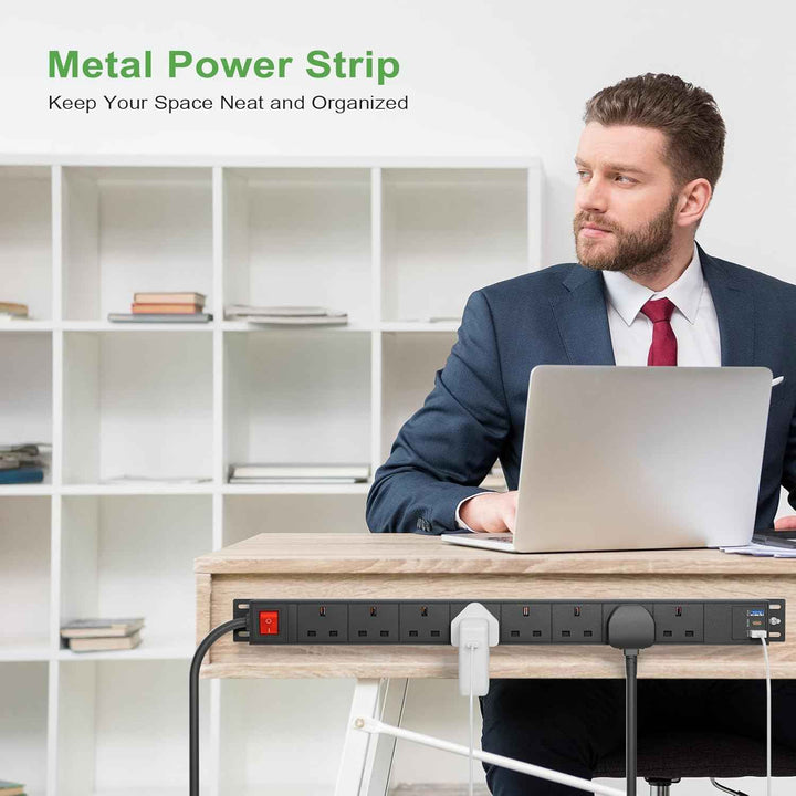 1.8m Extension Lead Power Strip Surge Protector 8xGang Way, 1xUSB-C, 2xUSB-A