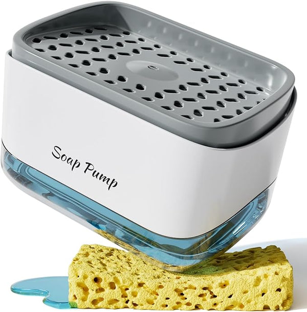Soap Dispenser with Sponge Holder, One-handed Pump Soap Dispenser for Kitchen Sink, Quickly Wash 350 ml