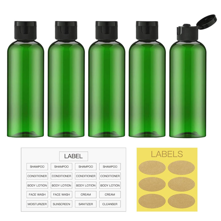5 Pcs 100ml Travel Bottles with Flip Cap, Travel Size Green Empty Dispenser Container - OneBag