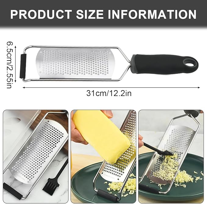 Cheese Grater, Multipurpose Kitchen Cheese Grater, Razor Sharp Stainless Steel Blade Silica Gel Handle Used for Cheese Carrot Chocolate Ginger Garlic Coconut Nuts and Cinnamon - OneBag